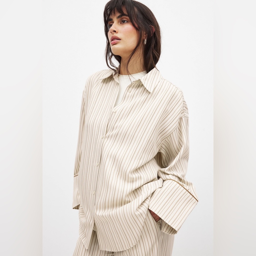 Striped Cream Button-Up Blouse